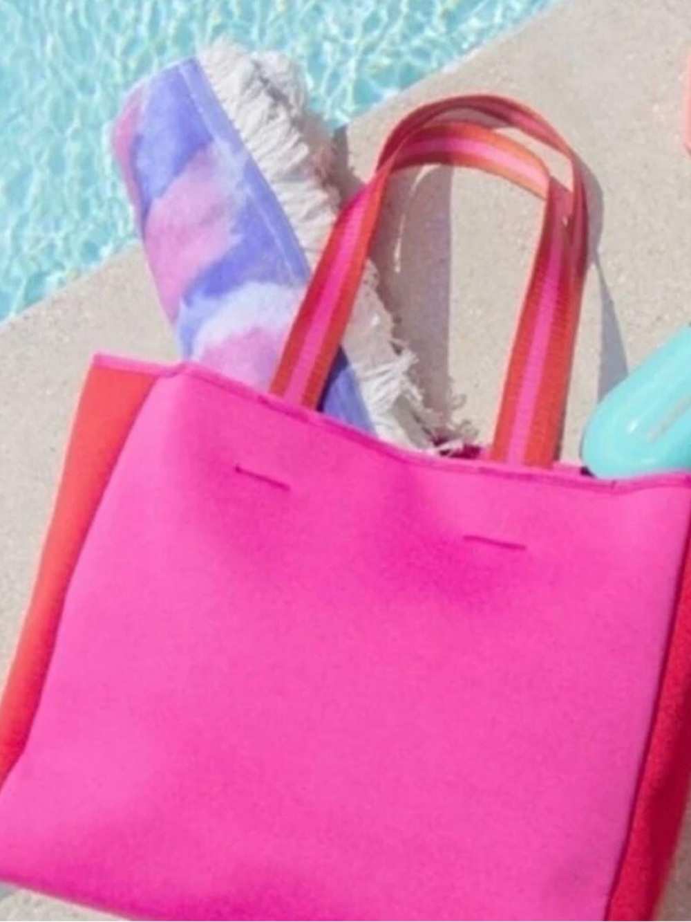 Stylish Pink Tote Bag with Striped Handles - Women Bags